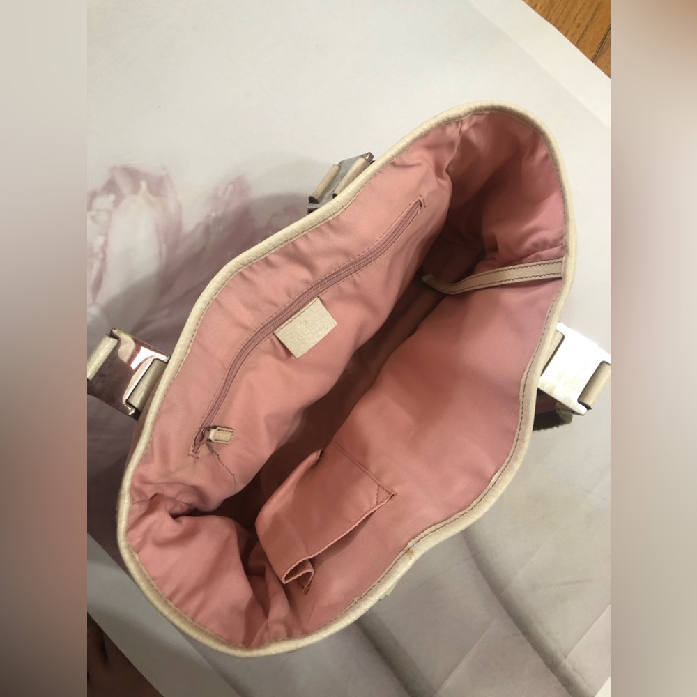 Gucci hand bag pink canvas tote pocket stripe Authentic RARE - Picture 11 of 14
